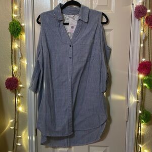 Est. 1946 Pin Striped Cold Shoulder Top Cotton